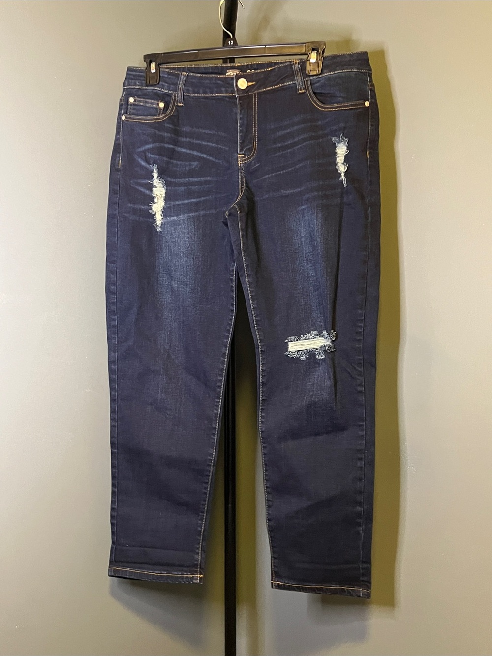 Slim Ankle Distressed Dark Blue Jeans - Women